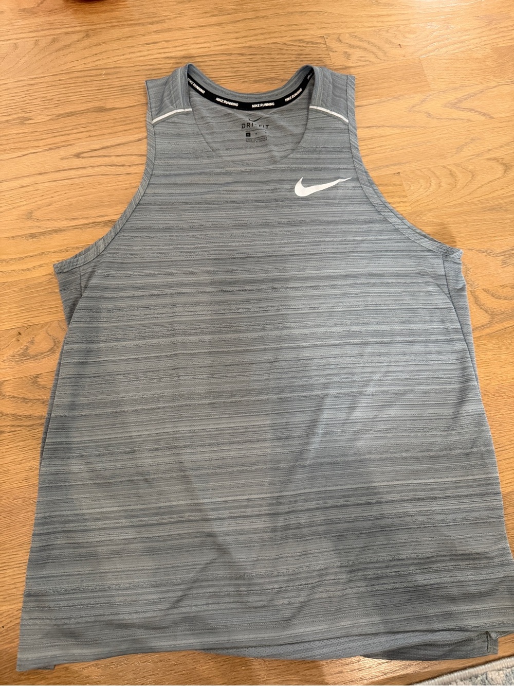 Nike Grey Striped Dri-FIT Athletic Tank with White Swoosh